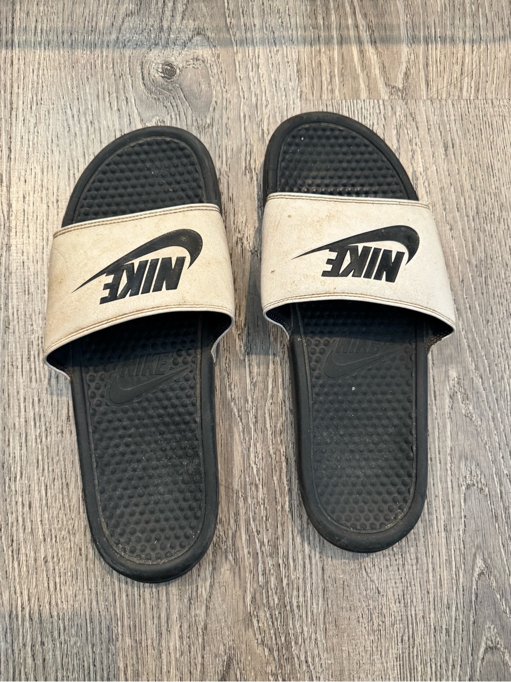 Nike Black and White Slide Sandals with Logo Strap